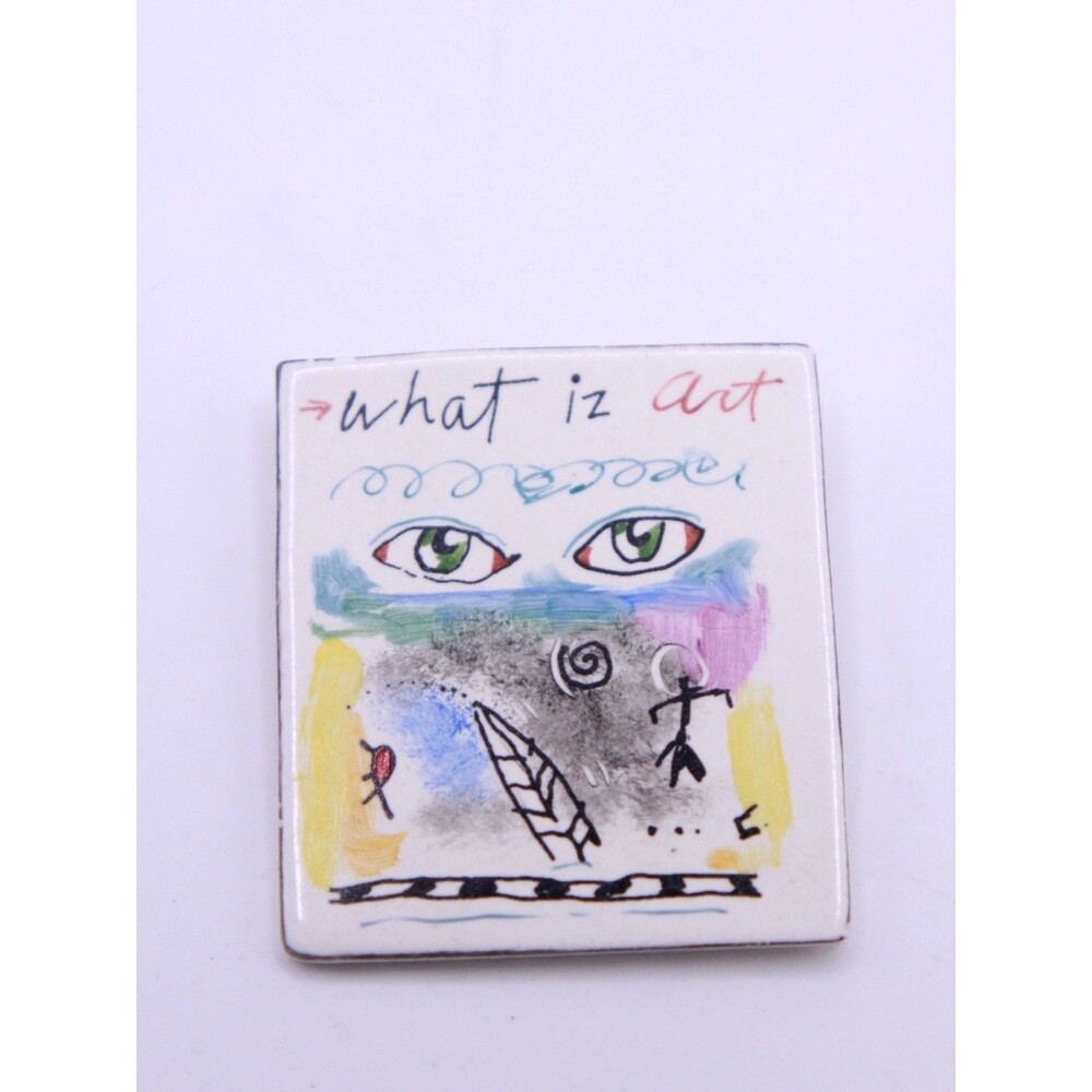 Vintage Fred Babb ceramic “pin heads” What Iz Art funky art pin